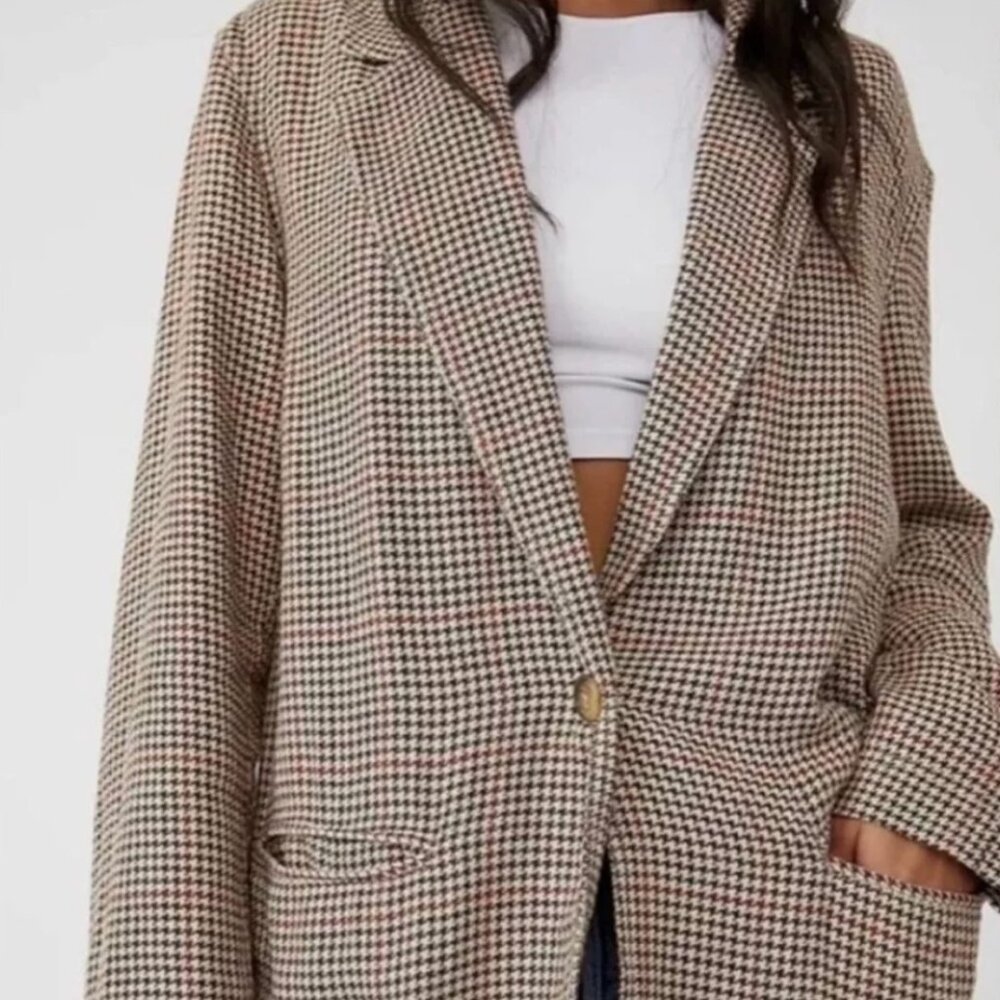 Free People Houndstooth Plaid Blazer